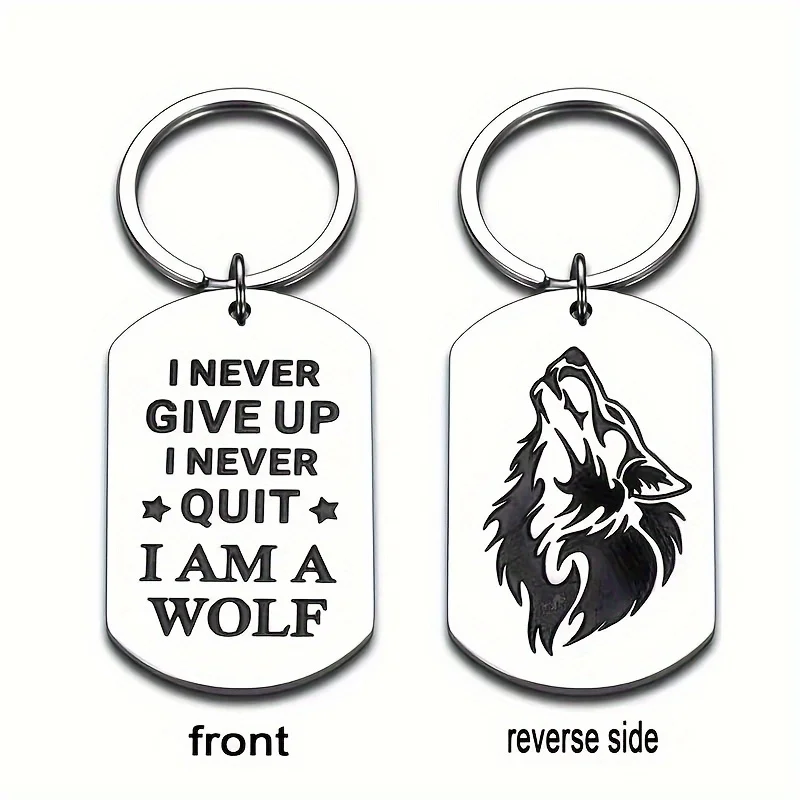 NEVER GIVE UP I NEVER QUIT  AMA WOLF Slogan Graphic Geometric Charm Fashion Key Ring Remember I Love You Mom Key Ring