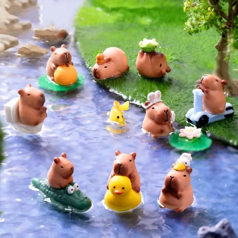2Pcs Mini Resin Capybara Miniatures Figurines Cute Fairy Garden Animal Ornament Mini Statue Decorative Small Landscaping