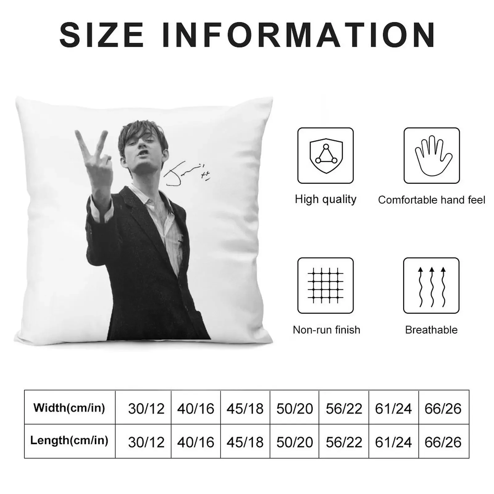 Jarvis Cocker Outline V Sign Artwork with Autograph Clear Background Iconic Throw Pillow Decorative pillowcase pillow