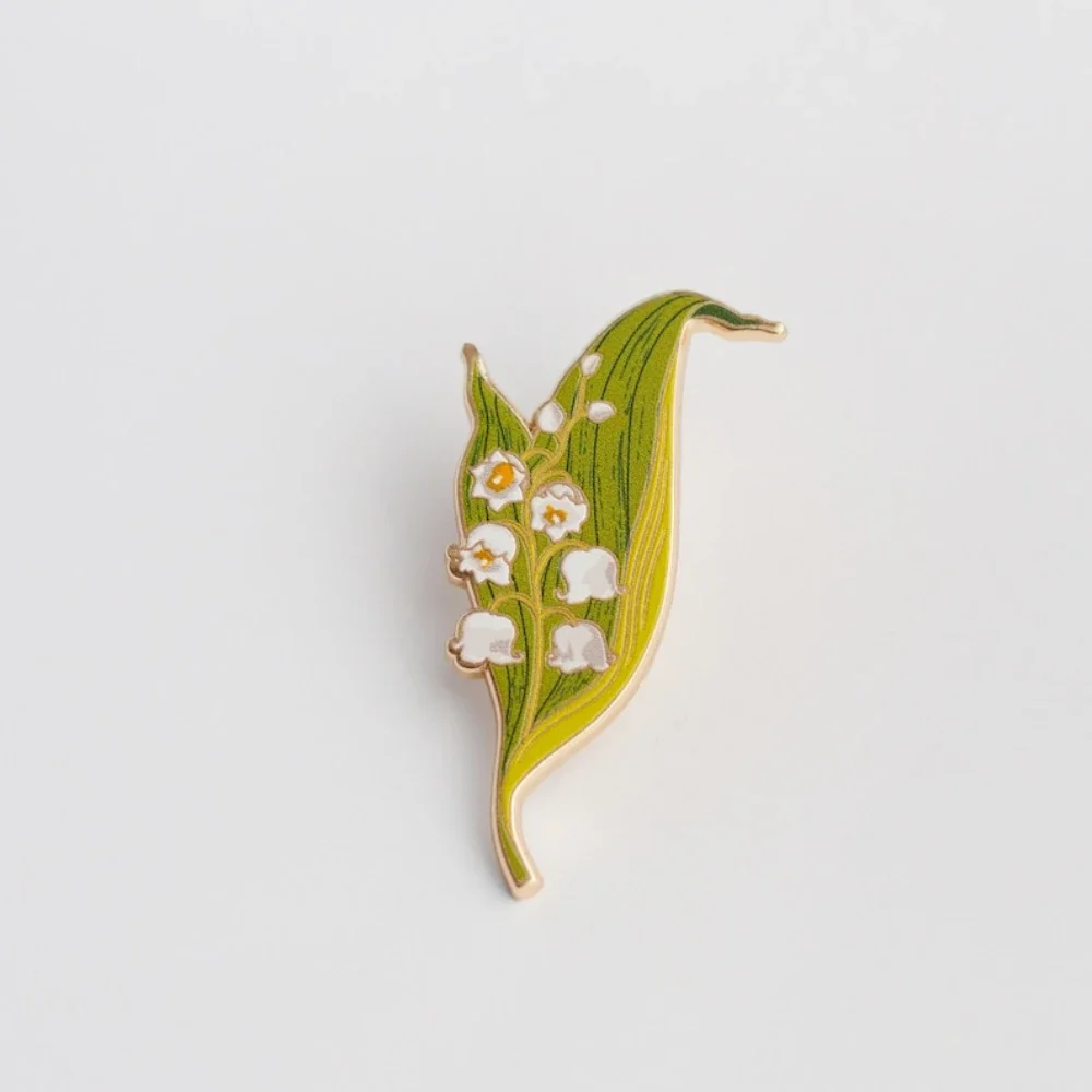 Lily of The Valley Floral Hard Enamel Pin May Birth Month Flower, Good Luck Flowers Brooch, Spring Bloom, Garden Enthusiast Gift