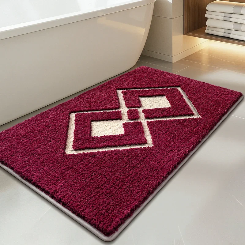 Super Absorbent Geometric Jacquard Bathroom Mat European Quick-Drying Flocking Foot Pad Soft Dirt-Resistant Furry Floor Covering