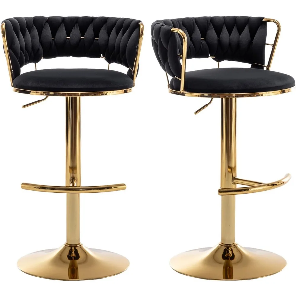 Velvet Bar Stools Set of 2, Counter Height Bar Stools with Low Back, Gold Swivel Bar Stool for Kitchen Island, Pub Stools