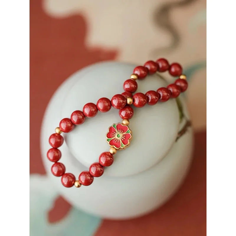 

Natural Cinnabar Imperial Sand Bracelet Ancient Method Sha Gold Flower This Life Year Transfer Bear Bracelet for Women