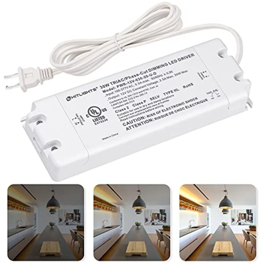 

30W Dimmable LED Driver, 120V AC to 12V DC, Low Voltage Transformer for Strip Lights, LED Lighting Projects, Compatible with Lu