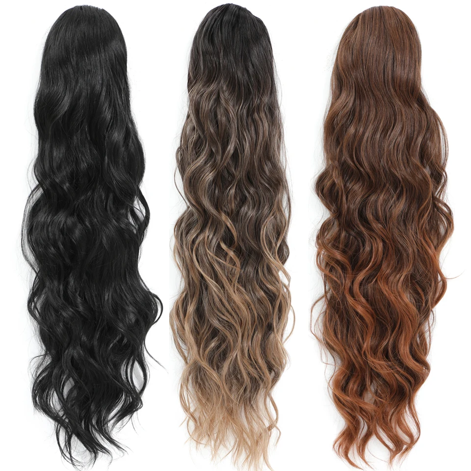 Gladys 28 بوصة طويلة نسج ذيل حصان ملحقات 180 جرام الاصطناعية ارتفاع درجة الحرارة الألياف أومبير شقراء الجسم موجة ذيل حصان للنساء