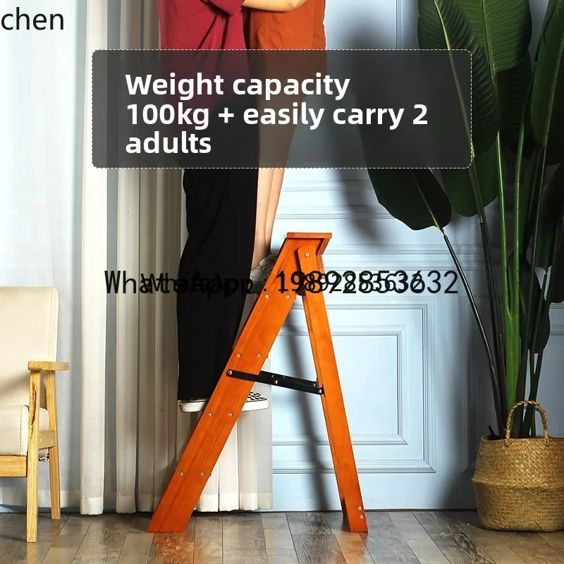 سلم منزلي من الخشب الصلب قابل للطي متعدد الوظائف حامل زهور داخلي لتسلق الدرج بخمس خطوات