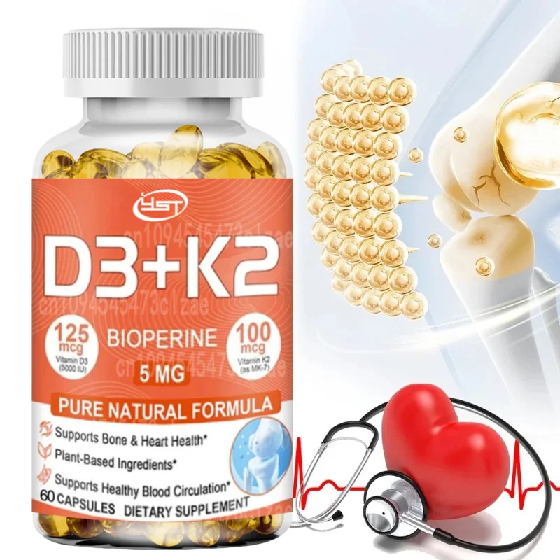 Vitamin D3 ( + K2 ( Botanicals + Black Pepper Extract - Supports Y Immune, Heart & Bone , Non-gmo