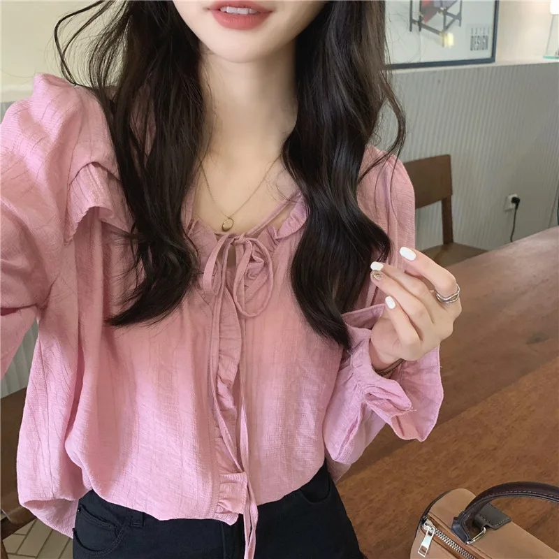 

Women Clothing French Style New Fashionable Lace Up Shirt 2023 Spring Summer Women Sweet Casual Shirt Senior Sense Chic Top