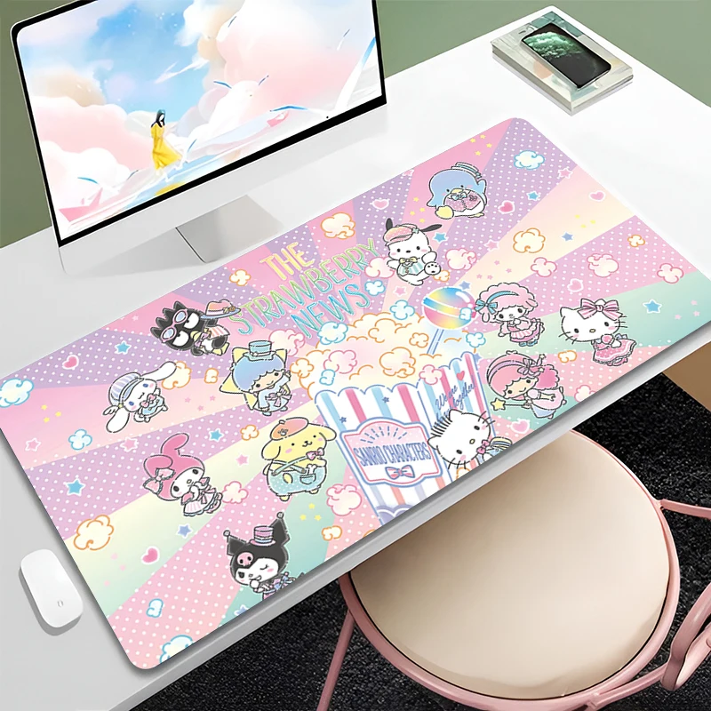 

Sanrio Kawaii Cartoon Table Mat Hello Kitty Cinnamoroll Kuromi My Melody Laptop Mousepad Non Slip Office Keyboard Pink Desk Pads