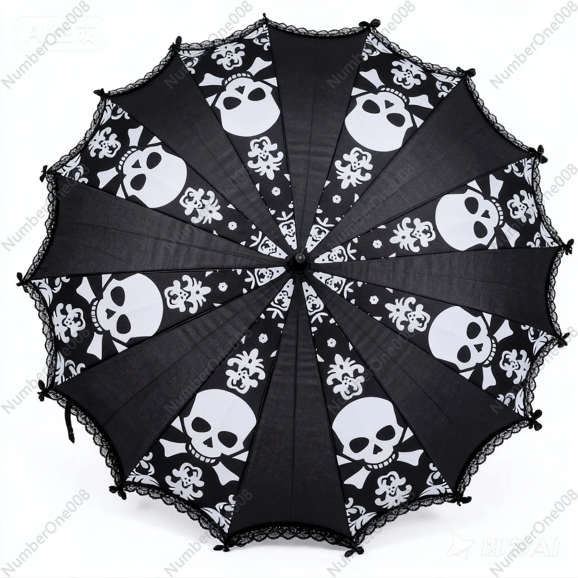 

16 Bone Pagoda Umbrella Halloween Dark Wind Skull Manual Long Handle Umbrella Decorative