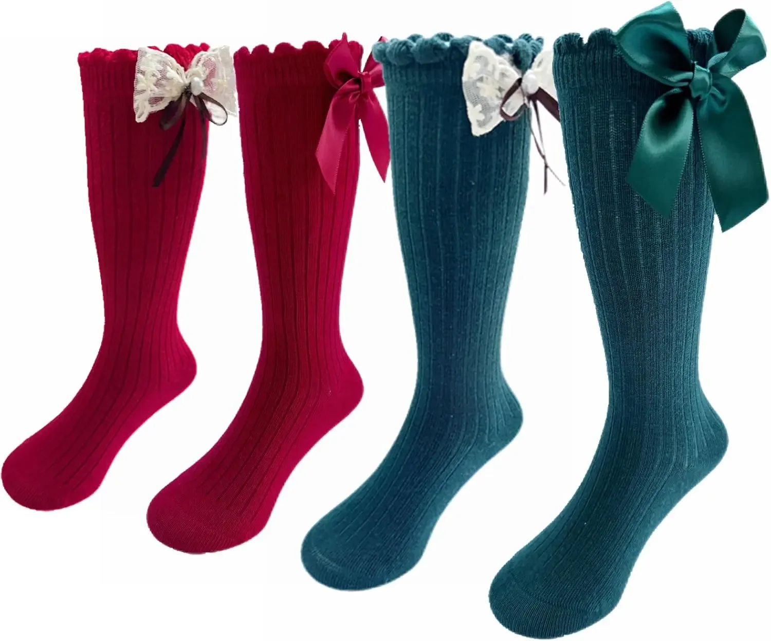 

Toddler Bow Ruffled Knee Dress Socks Baby Girls High Long Socks Infant CottonTube Christmas Stocking