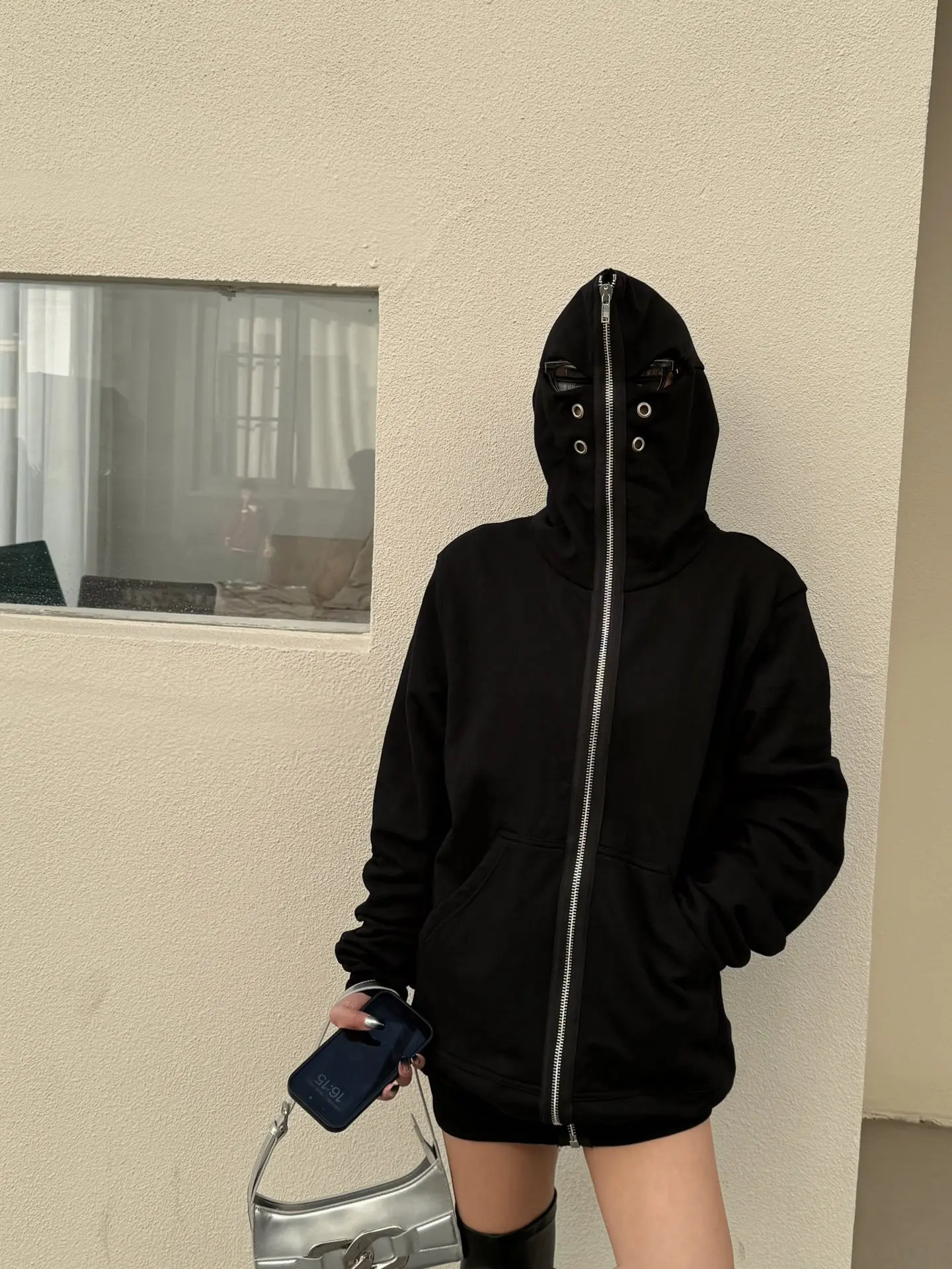 2025 Men's New Shark Shape Breathable Rooster Eye Hundred Hooded Zipper Knit Sweatshirt Jacket