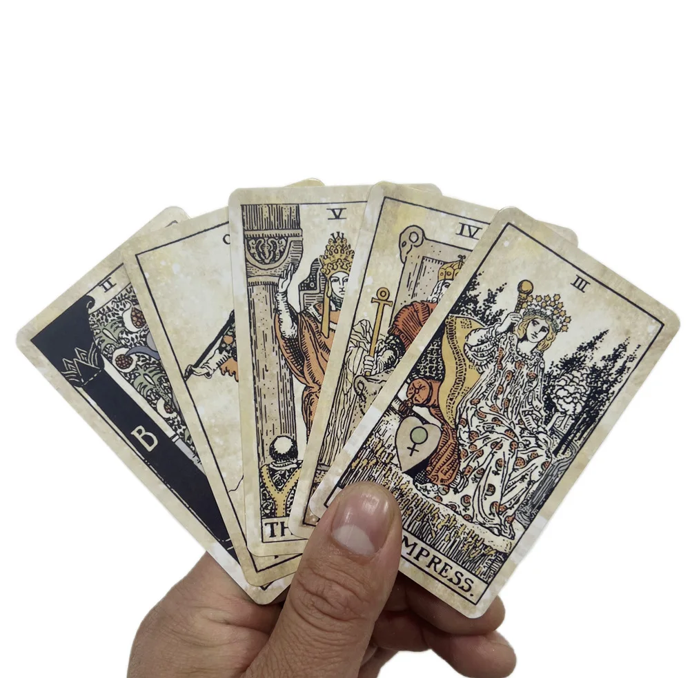 Cartas de tarot Vintage en caja de lata de Metal, juegos de mesa de 10cm x 6cm, borde Chapado en verde dorado, 78 tarjetas con manual de papel