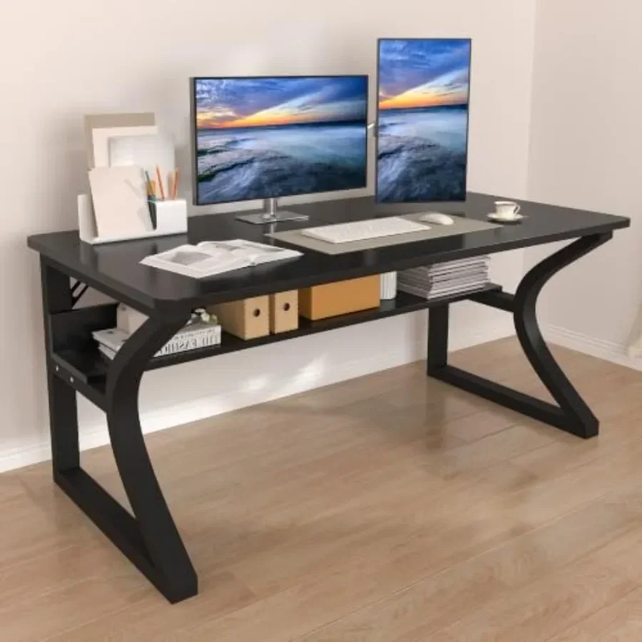 Computer Desk for home office use, engineered wood in white, spacious 55 X 23.6'' surface with scratch-resistant finish