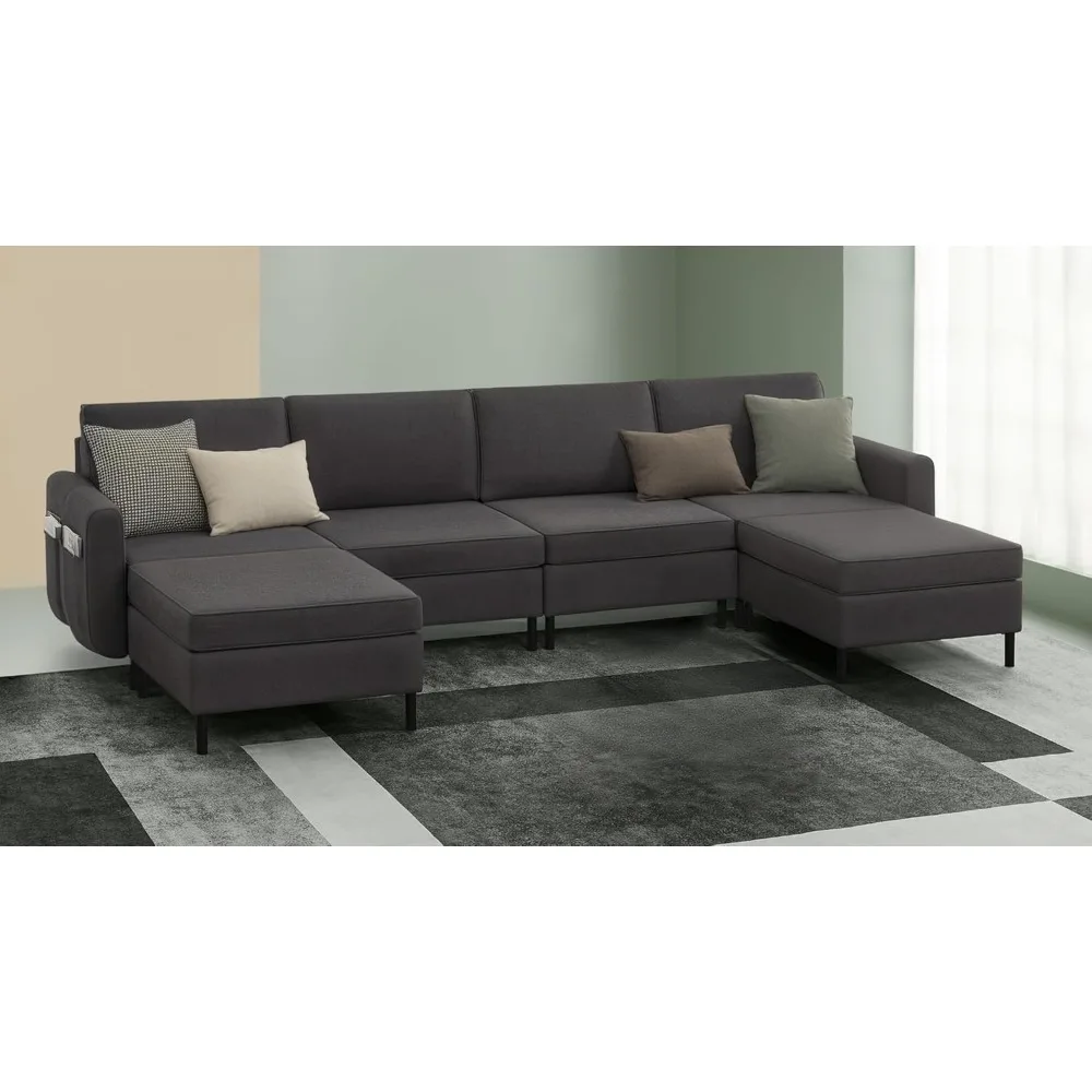 

Modular Sectional Sofa, Convertible 6-Seat U-Shaped Couch with Ottoman, Deep Seat, Sectional Couches for Living Room, Slate Gra