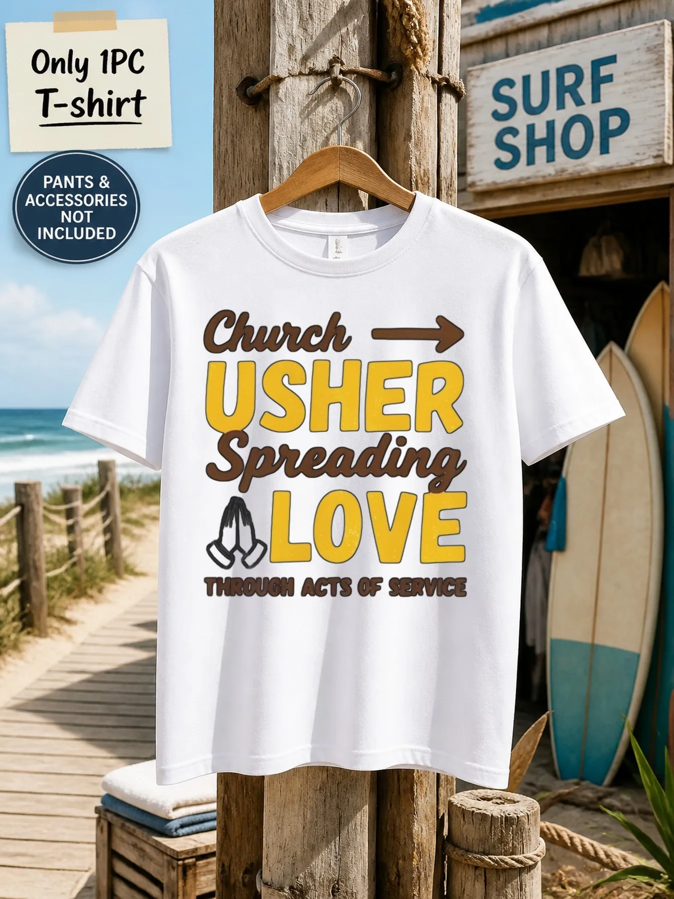 1pc Men'S Graphic T-Shirt Church Usher Spreading Love Through Acts of Service Short Sleeve Crew Neck [Solely 1pc T-SHIRT]
