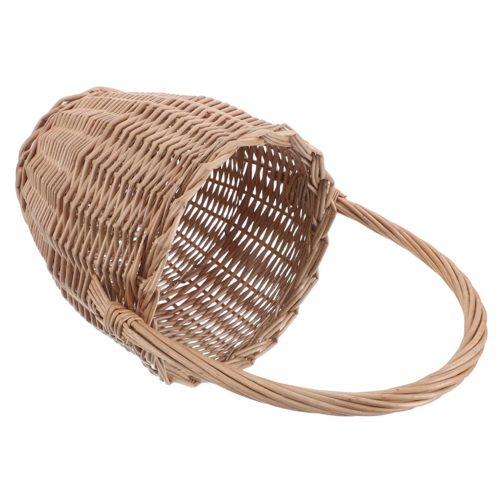 

Плетеная вручную корзина для цветов с ручкой, из натурального ротанга, для пикника, хранения фруктов, декоративная, в деревенском стиле, настенная корзина