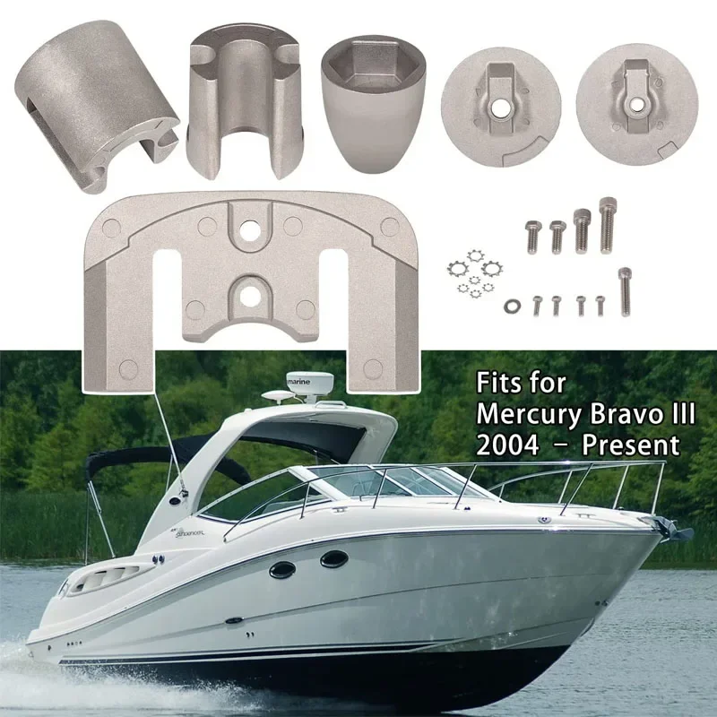 Marine Accessories CMBRAVO3KITA For Mercury Bravo 3 Stern Drives 2004 &Up Aluminum Anode Kit,Replaces OEM 888761Q02 888761Q04