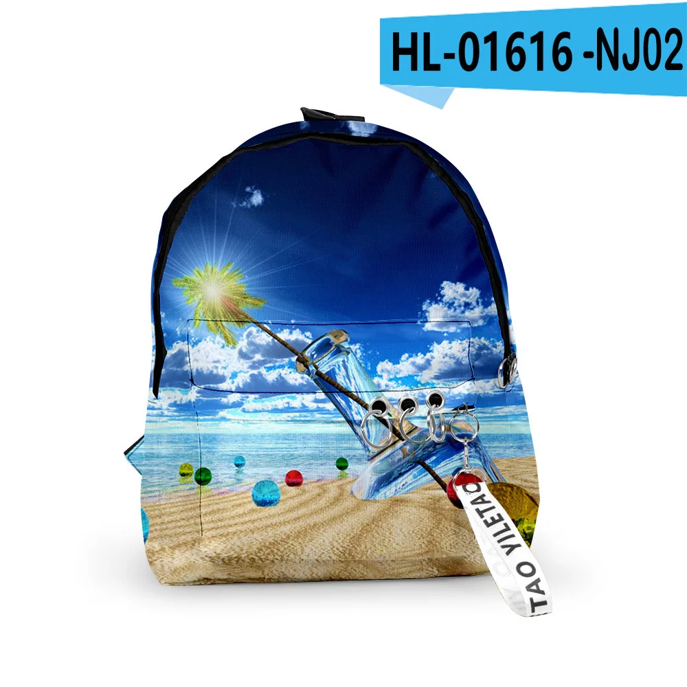 Cartoon Youthful Summer Scenery School Bags Notebook Backpacks Boys/Girls 3D Print Oxford Waterproof Key Chain Small Travel Bags