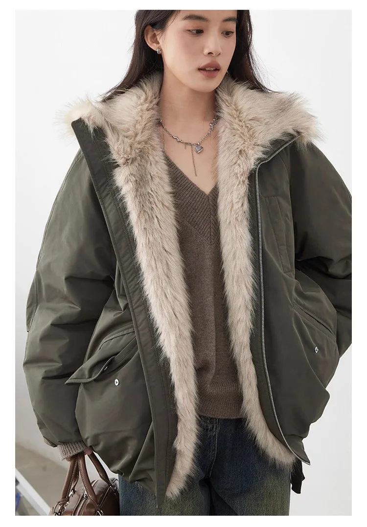 جديد الكورية المرأة أسفل معاطف فو الفراء طوق فضفاض عادية مقنع 90 بطة بيضاء أسفل الإناث أسفل سترة الخريف الشتاء