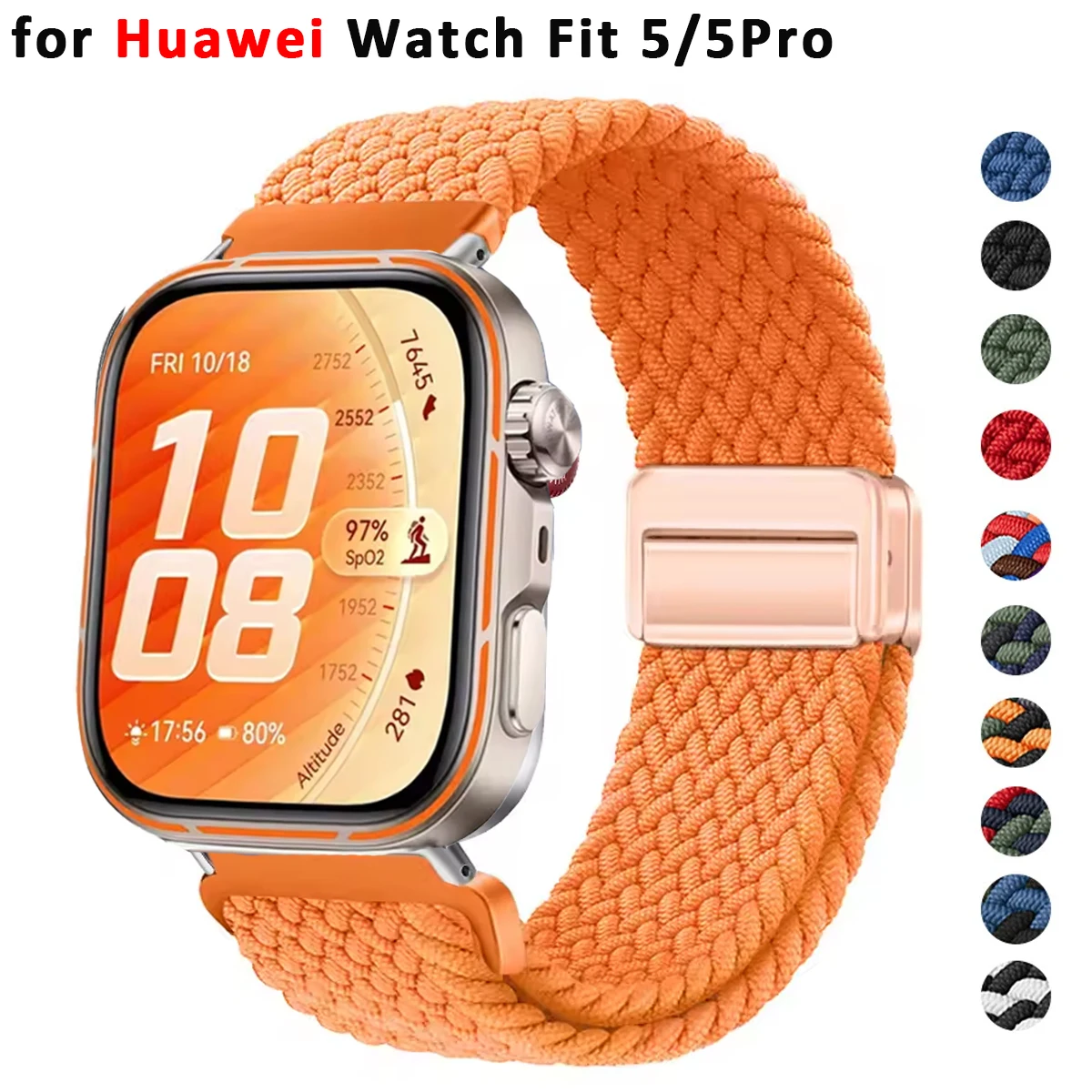 Geflochtenes Magnetisches Schlaufenarmband für Huawei Watch Fit5 5pro Fit4/4Pro Nylon Elastisches Armband für Huawei Fit 5 4 3 Uhrenband