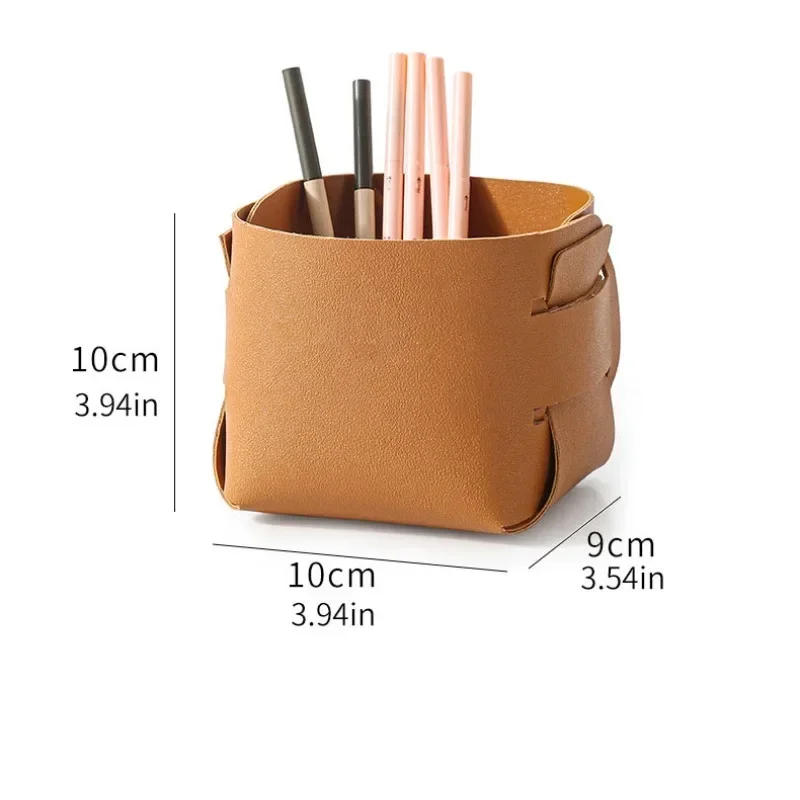 1PC Nordic Makeup Leather PU Storage Pen Holder Desktop Sundry Collapsible Remote Control Sundry Storage Bucket Storage Box