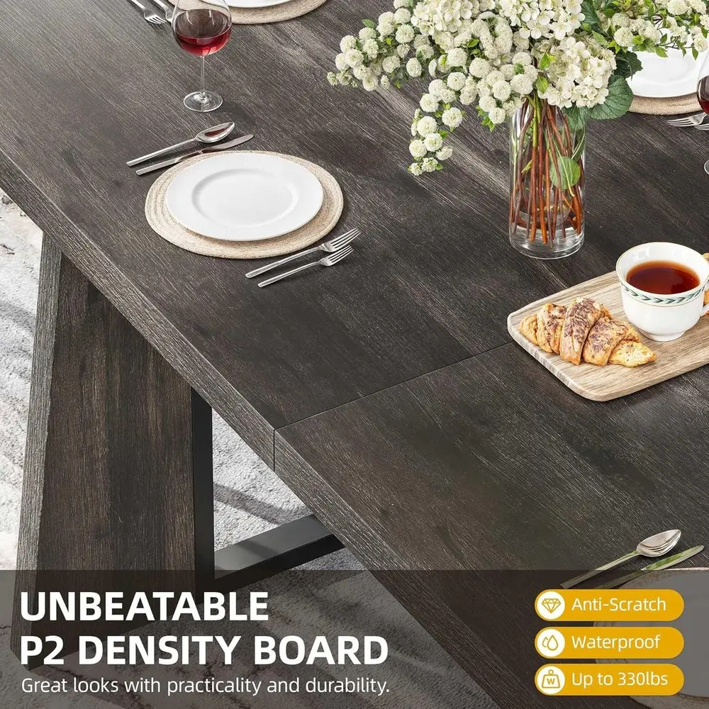 Mesa de Jantar Grande de Madeira para 6-8 Pessoas com 70,86 Polegadas e Pernas Resistentes para Cozinha ou Restaurante, Cinza Rústico