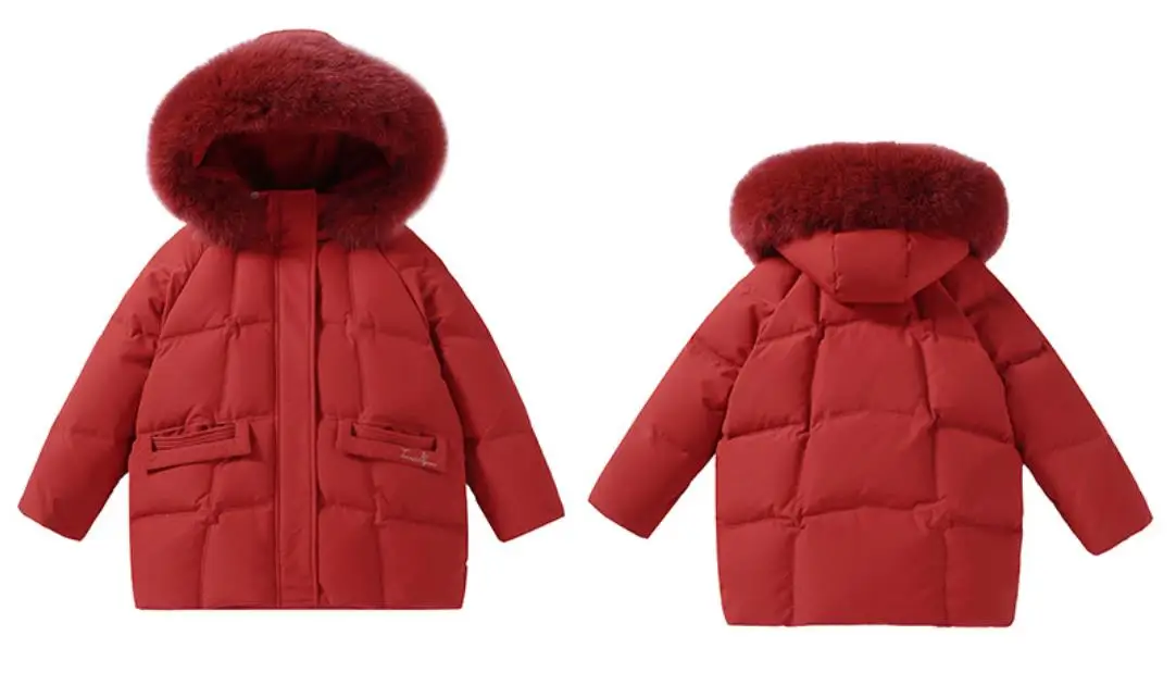 Children Real Fur Collar Thicker Down Jacket Winter New Hooded Princess Fashion Outerwear Kids Warm Down Coats 6-14 Years Wz1281