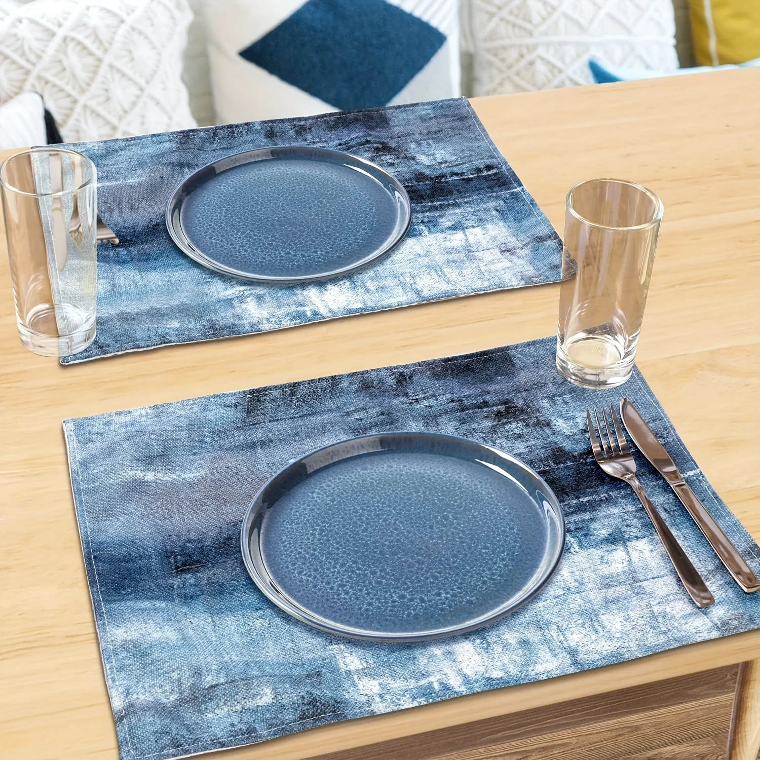 1PC Place Mats, Blue And Grey Placemats, Modern Abstract Art Placemats, For Dinning Room And Restaurant, Kitchen Supplies