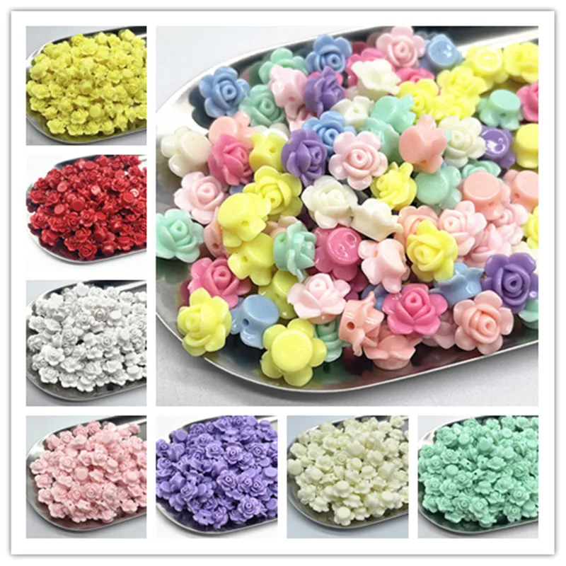 NEW 30pcs13mm Colour Rose Flower Acrylic Loose Spacer Beads for Jewelry Making DIY Bracelet Accessories