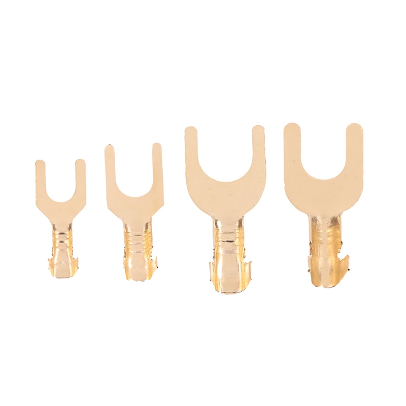 New 100Pcs/Pack 3.2/4.2/5.2/6.2MM U-Shaped Brass Cable Grounding Lug Fork Terminal Pressed Bare Terminal Butt Docking Connector