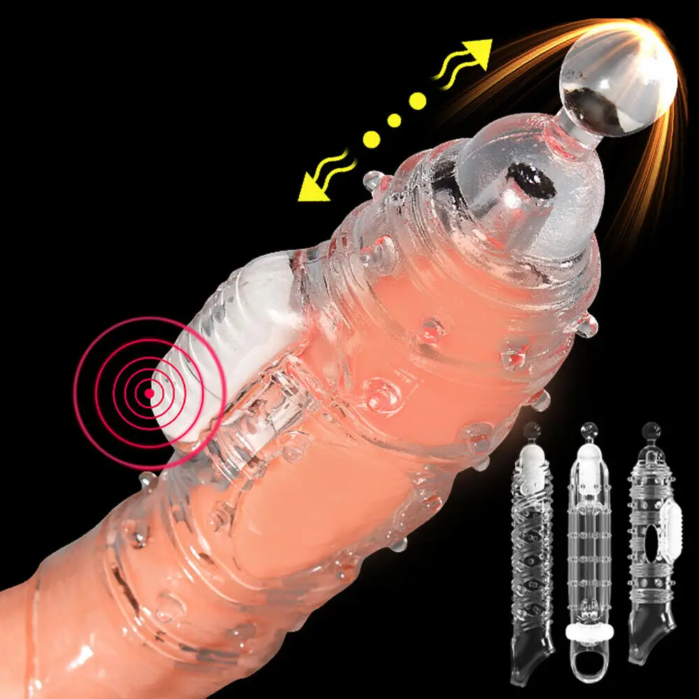 Penis Sleeve Extension Condom Male Enlargement Delay Vibrators Massager Penis Extender Erection Condom Reusable Condoms for Male