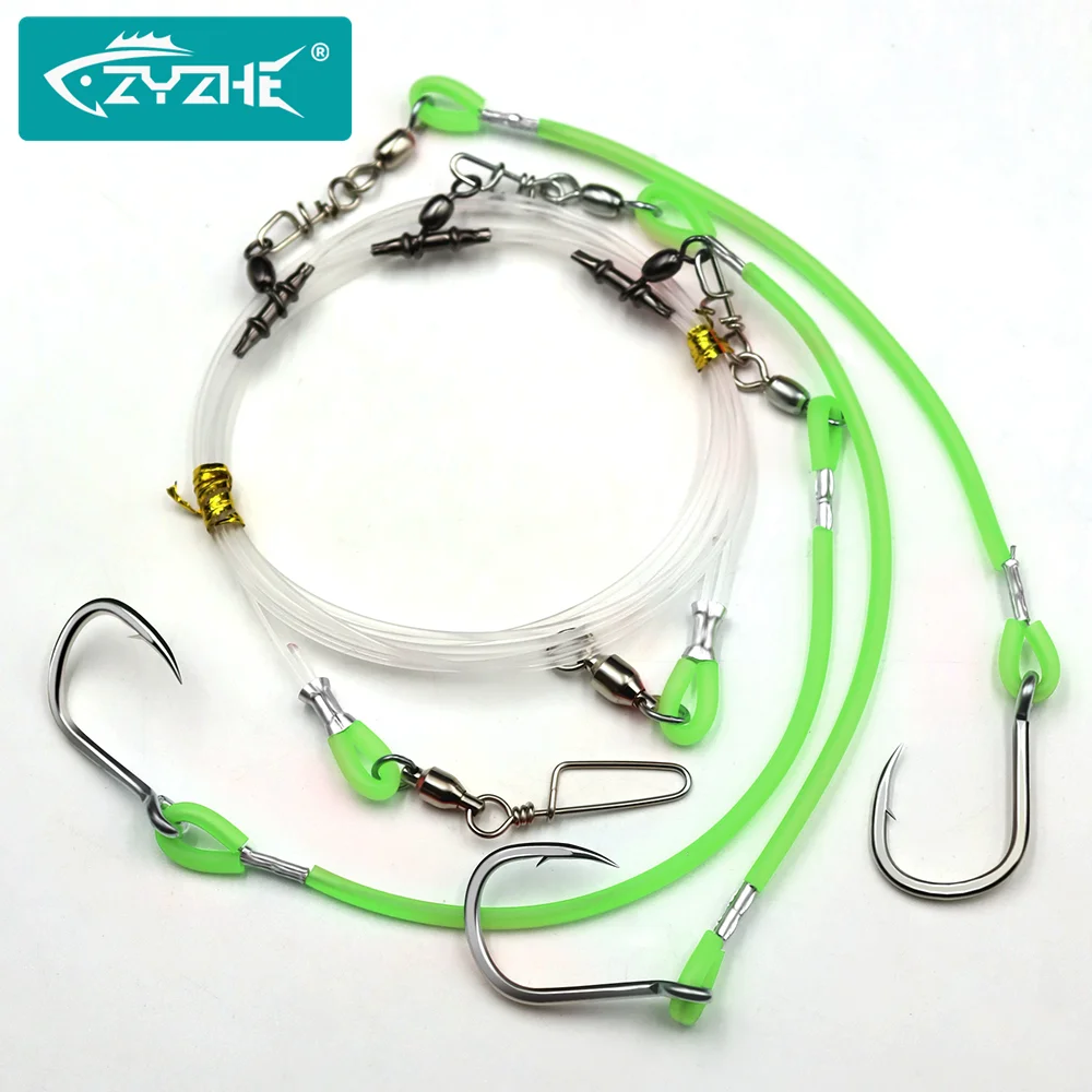 ZYZHE 1/2 Stück Deep Drop Rigs, vorgebundene High-Low-Rigs mit abnehmbaren Stahlhaken, verbindbare Kunstköder-Meeresangelrigs