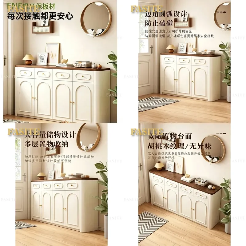 For Medieval Style Rounded Corner Shoe Cabinet Entryway Storage Furniture Foyer Partition Wall Mounted Integrated Organizer
