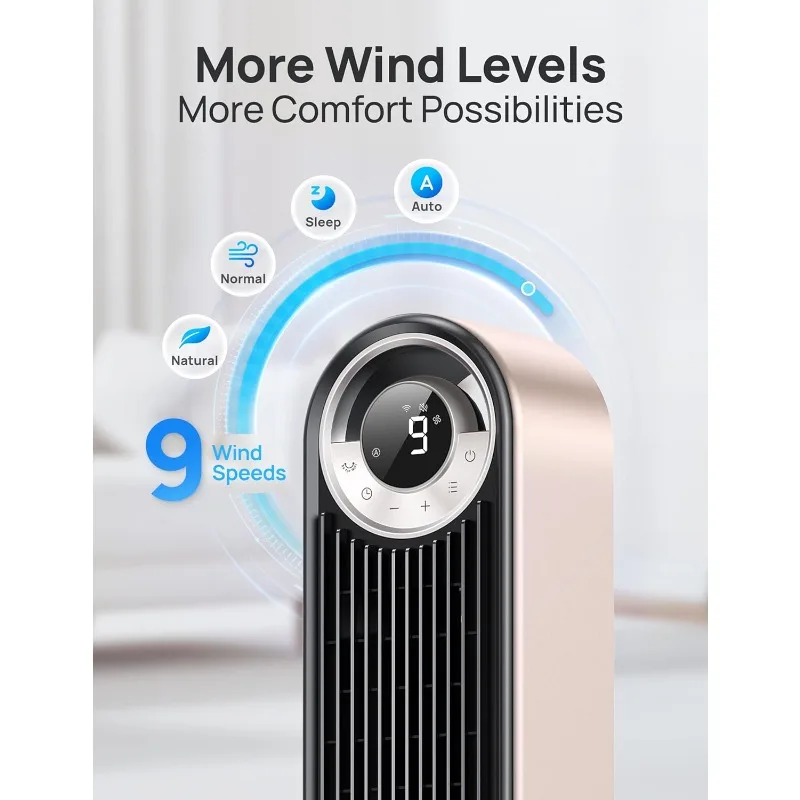 Smart Tower Fans for Home, 90° Oscillating Fan Bedroom Indoors, Voice Control Floor with 12H Timer,