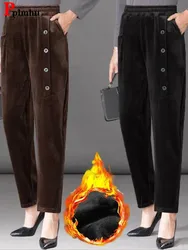 Warm Thicken Corduroy Harem Pants Winter High Waist Fashion Womens Straight Pantalones Vintage Plus Velvet Baggy Sweatpants 2023