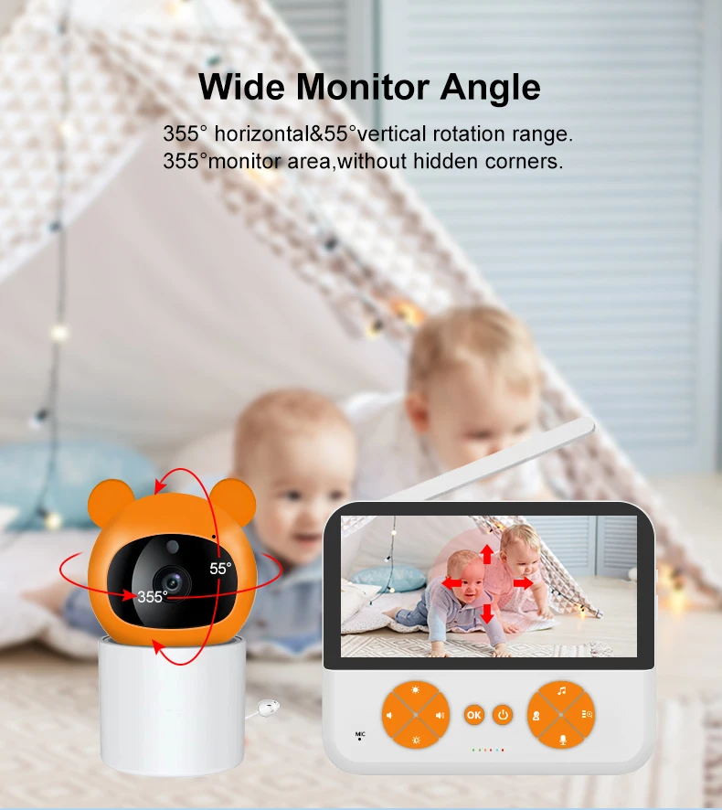 Low power consumption indoor security protection baby HD smart electronic monitor camera video voice intercom 5‘’ colour screen