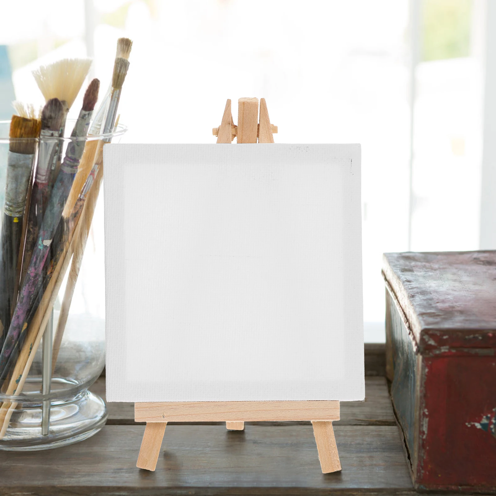 

1 Set Oil Kit Canvases For Kids Canvas Painting Set Round Edges Safe Surface Creative Square Frame Home Decoration Wood Easel