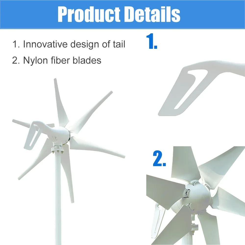 Meteor 3000W 12V/24V/48V Horizontal Axis Wind Turbine Windmill Energy Generator With Free Wind Controller Use for Home Camping