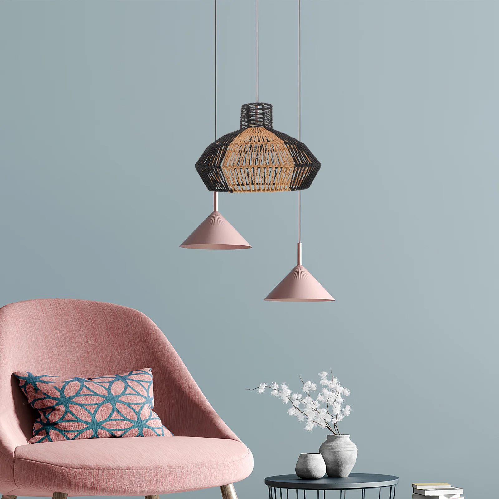 

Handwoven Paper Rope Lampshade Sturdy Iron Frame Pendant Light Cover Living Room Bedroom Farmhouse Boho Modern Woven Basket Lamp