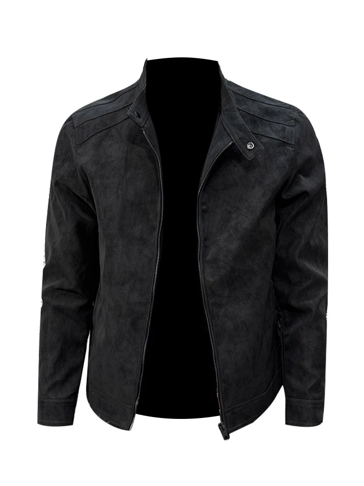 

Японский замшевый кожаный джет, мужской весенне-осенний повседневный свободный дэт из искусственной кожи, модная верхняя стойка с вышивкой в...