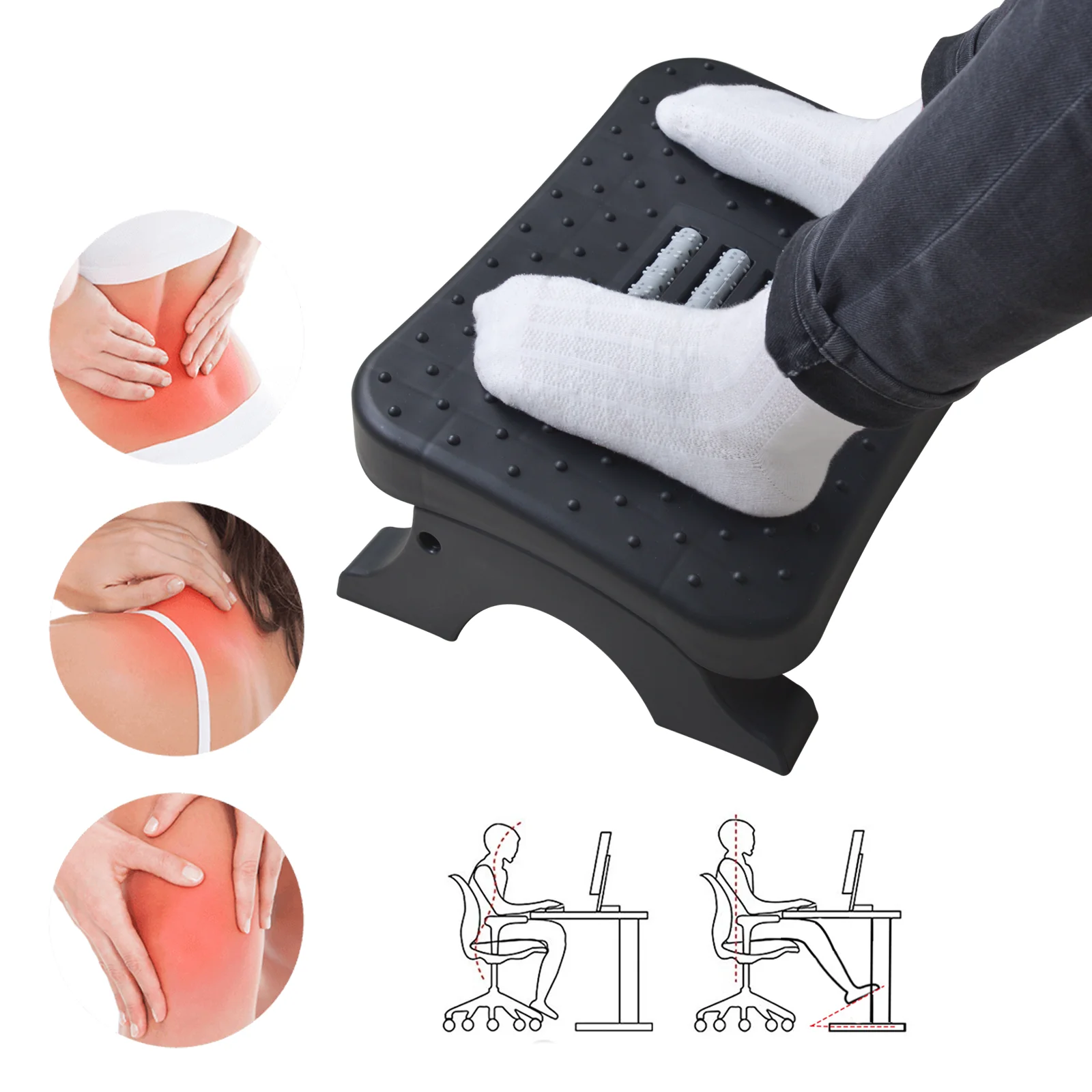 Ergonomiczny podnóżek pod biurko Rolki masujące Podpórka pod nogi Ulga w bólu Antypoślizgowy stołek do stóp Korekcja postawy jako nowy prezent na Boże Narodzenie