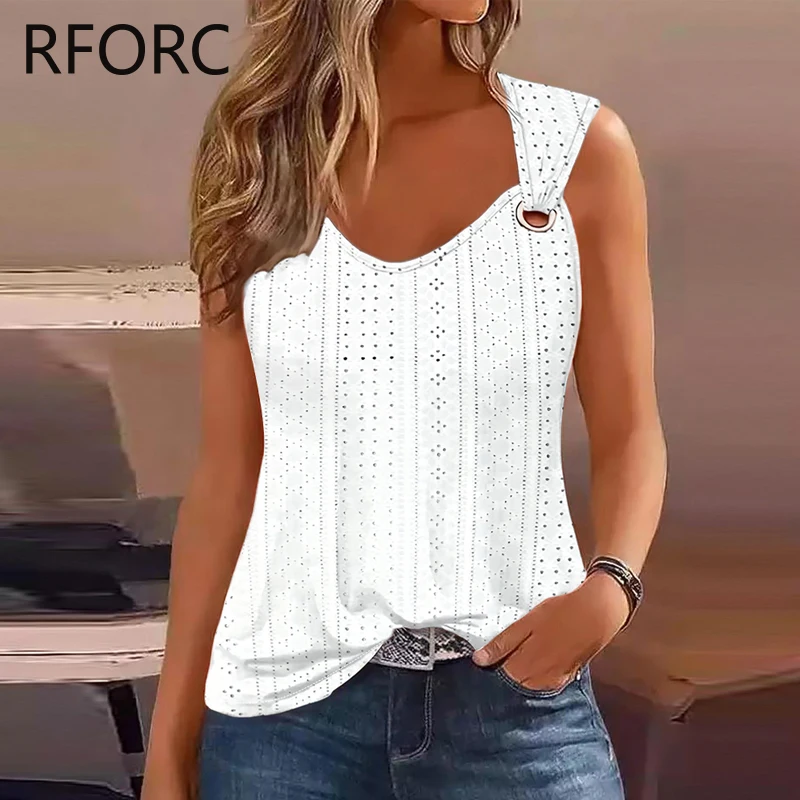 2024 Women Solid Thick Straps Hook Flower Hollow Sleeveless Casual Camis White Crop Tops