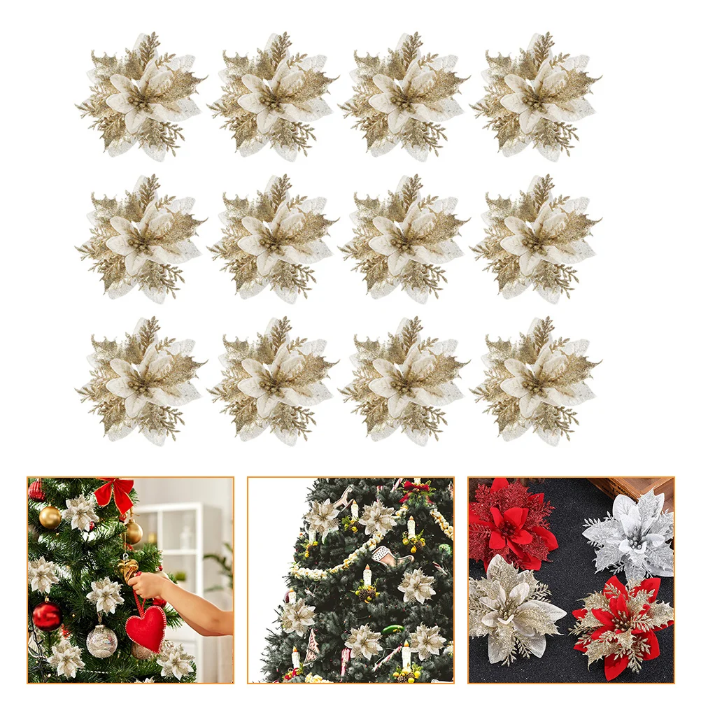 

Christmas Flower Decoration Tree Topper Decorations Flowers Outdoor Decorative Hanging Ornaments Glitter