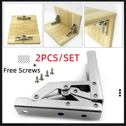 2PCS/Set 90 Degree Self-Locking Folding Hinges Hole-free Hinge Table Legs Brackets 180 Degree Flat Spring Folding Hinge Hardware