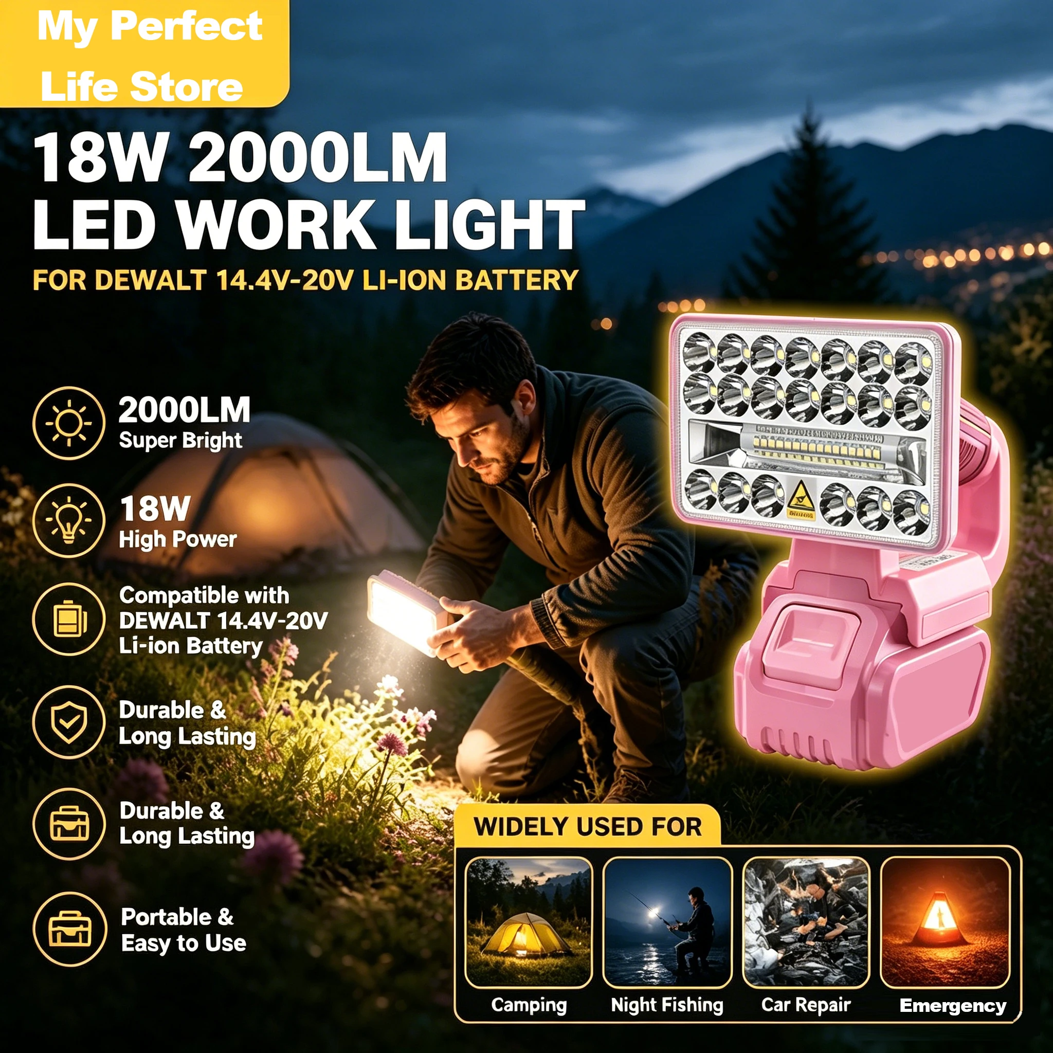 

18W/12W Cordless Flashlight Tool Light Spotlight For Dewalt Lamp Work For 14.4V-20V Li-ion Battery with USB Fast Charging Port