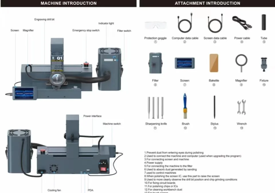 Xwitzeal Q1 Screen Control Phone CPU Grinding Machine BGA Motherboard IC Chip PCB Board Polishing For Mobile Phone Repair Sander