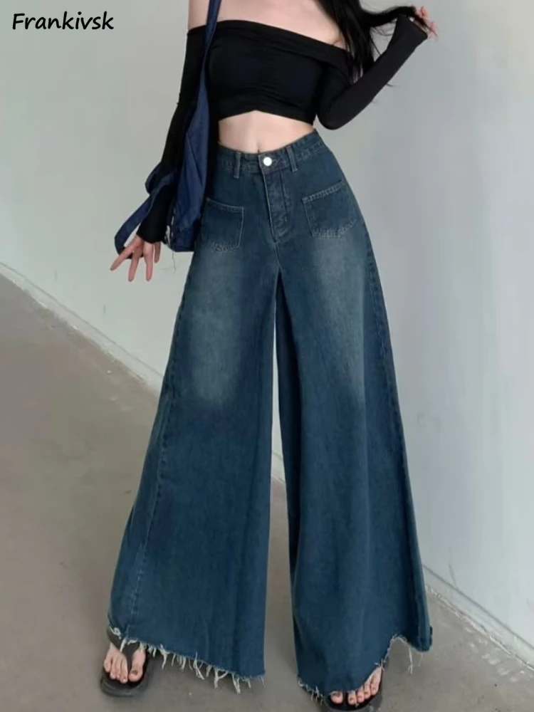 

Jeans Women Vintage Baggy Raw Edge Autumn All-match Casual Korean Style Hotsweet High Street Youthful Popular Denim Trousers New