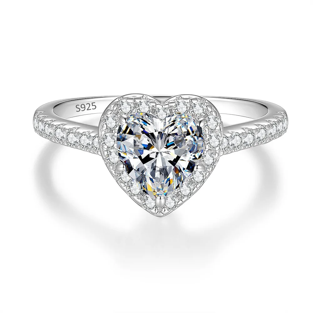 

Luxury Sparkling 1 Carat Heart Moissanite Women Wedding Ring-925 Sterling Silver Engagement Anniversary Jewelry Gift-Size 5~9