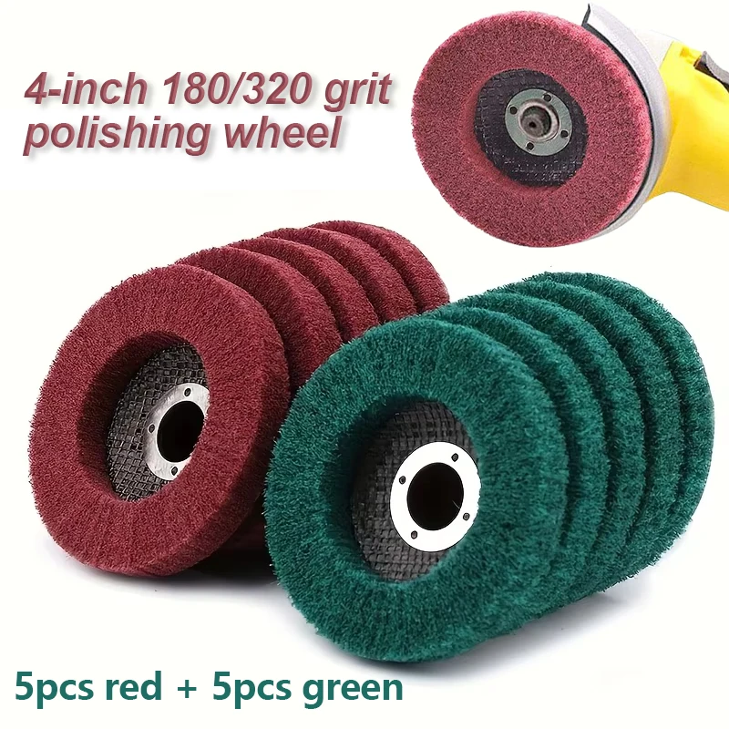 

10Pcs 4In 180/320 Grit Nylon Fiber Metal Polishing Wheels Abrasive Discs for Deburring Rust Removal and Complex Surface Welding